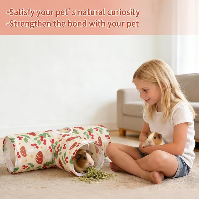 Rypet 3-Way Guinea Pig Tunnel, Collapsible Small Animal Enrichment Toy with Ball, Foldable Rabbit & Hamster Tunnel for Boredom Relief, Washable, Indoor/Outdoor Play