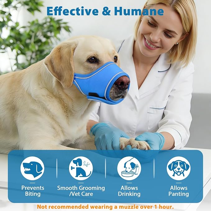 LUCKYPAW Dog Muzzle for Small Medium Large Dog Labrador Golden Retriever German Shepherd, Soft Oxford Cloth Muzzle to Prevent Biting Chewing for Training Grooming with Buckle (Blue, XL) | Training, Vet Visits, Grooming, for Golden Retriever, German She...