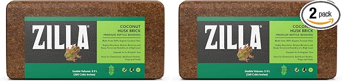 Zilla Coconut Husk Brick, Organic Bedding for Reptiles, Made with 100% Coconut Fiber, Ideal for Tropical Habitats and Egg Incubation, (Pack of 2)