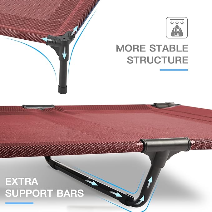 suddus Elevated Dog Bed Waterproof Outdoor, Portable Raised Dog Beds, Dog cots Off the Floor, Dog Beds Easy Clean Indoor or Outdoor Use, Medium, Red
