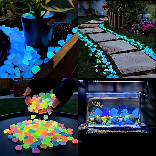 Glow in The Dark Garden Stones Pebbles Colorful, Night Guide Luminous Pebbles Rainbow Glow in the Dark Stepping Rocks Outdoor Landscaping Glowing Stones Fish Tank Aquarium Decor (Yellow, 600pcs)
