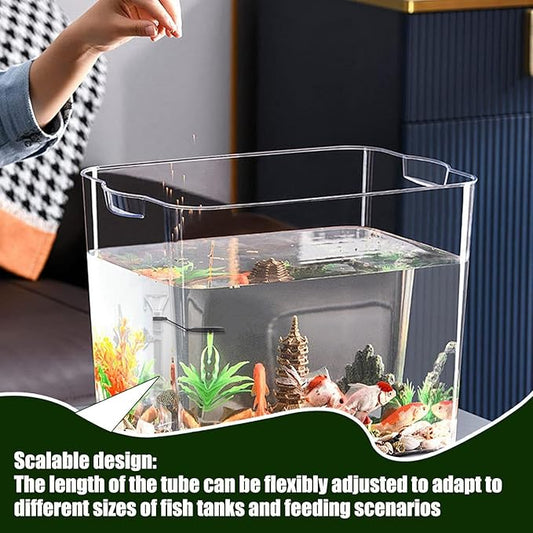 Fish Food Feeder - Clear Telescopic Aquarium Feeding Tube, Suction Mounted Dispenser Pipe, Precision Target Drop System, Adjustable Length Design | Automatic Aid for Shrimp Turtle Tank Pond Care