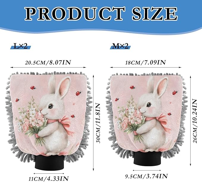Emelivor Rabbit Flower Ladybugs Car Wash Mitt Microfiber Cleaning Gloves Scrub Mitts Brush Scratch Free for Car Cleaning Supplies 2-Pack