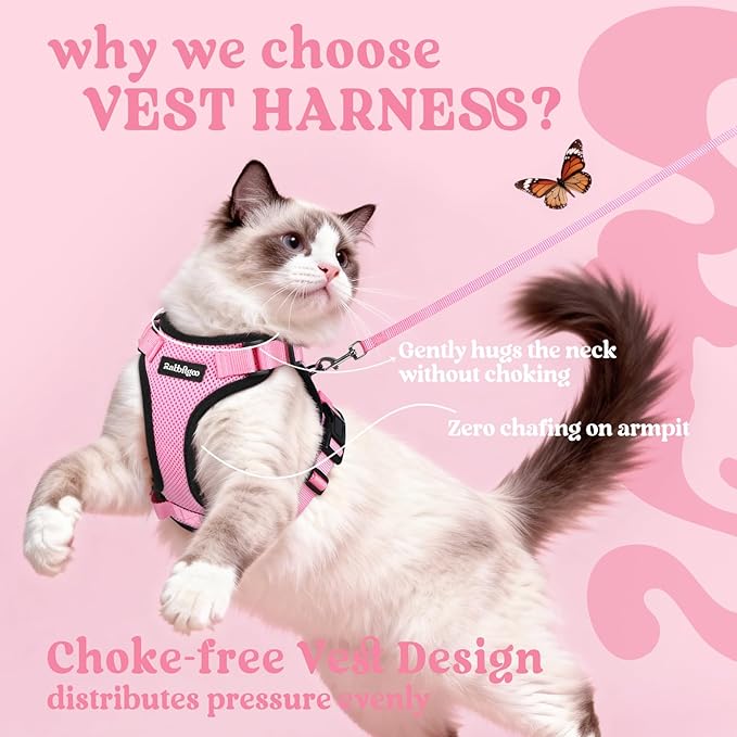 rabbitgoo Cat Harness and Leash for Walking, Escape Proof Soft Adjustable Vest Harnesses for Cats, Easy Control Breathable Reflective Strips Jacket, Pink, S