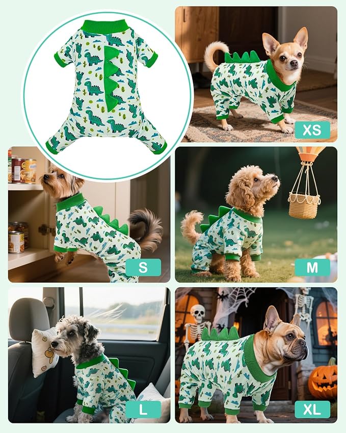 CuteBone Dinosaur Costume Dog Pajamas, Stretchy Spandex Crystal Velvet Sleepwear Coat for Small Dogs, Soft & Warm Pet Outfit Clothes for Cold Weather, Cozy Pullover Design COSP16XL