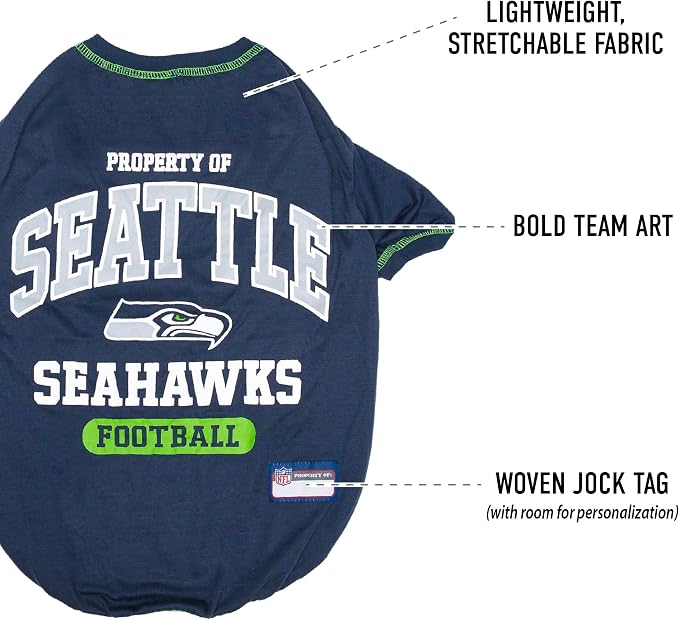 NFL Seattle Seahawks Dog T-shirt Medium. - Licensed Shirt for Pets Team Colored with Team Logos- Premium Stretchable Materials for the comfort of your Dog & Cat