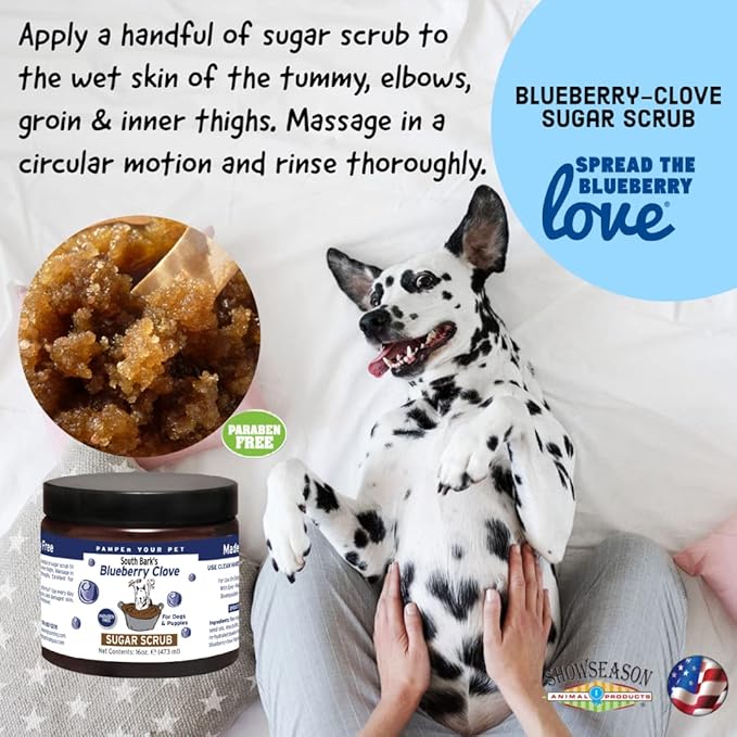 South Bark's 16 oz. Blueberry-Clove Sugar Scrub For Dogs | Long Lasting Softness | Paraben-Free | Biodegradable and Non-Toxic | Made In The USA
