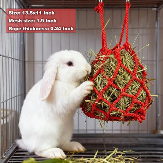 2Pcs Rabbit Hay Feeder Mesh Bags 13.5x11 Inch High-Capacity Hanging Bunny Hay Feeder for Guinea Pig Hamster Chinchilla Gerbils Small Pets and Animals Cage Accessories Supplies