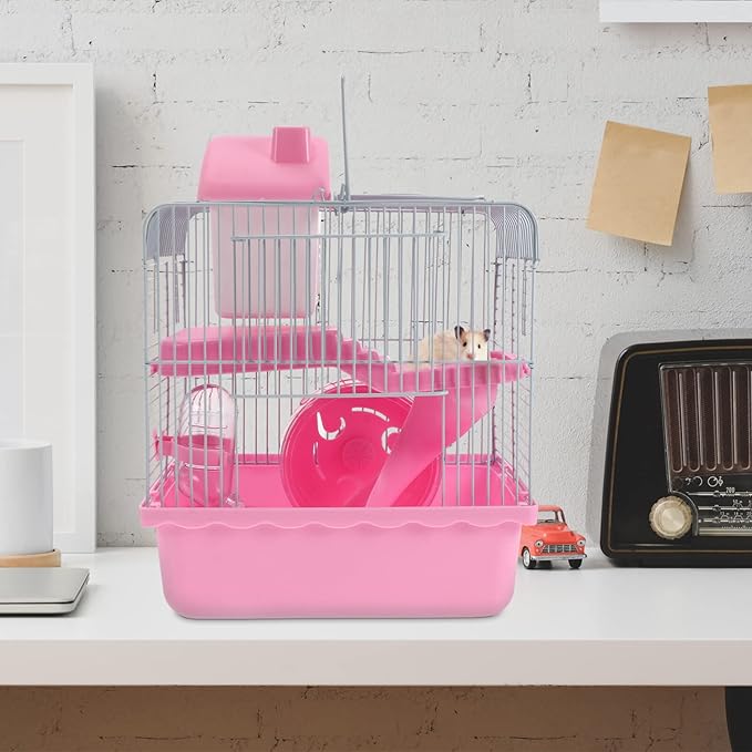 Hamster Cage, Small Castle Luxury Hamster Cage Small Animal Cage Laura Enclosure Hamster Habitat 9.45 x 7.09 x 12.2 in & Includes All Accessories for Dwarf Hamsters, Guinea Pig