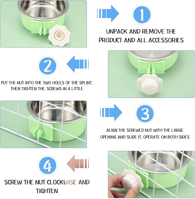 12 Pieces Crate Dog Food Bowls, Removable Stainless Steel Hanging Puppy Kennel Water Bowl Pet Cage Water Feeder Coop Cup for Rabbit, Ferret, Cat, Birds, Rats, Guinea Pigs