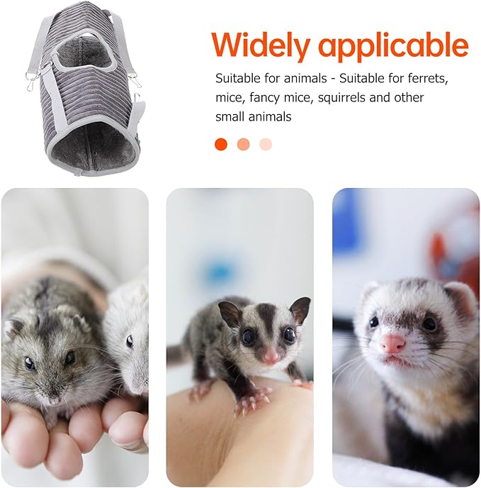 DOITOOL Ferret Hanging Hammock and Small Animal Tunnel, Gray Soft Cage Bed for Hamsters, Squirrels, and Mice, Comfortable Pet Nest for Indoor Cage Use