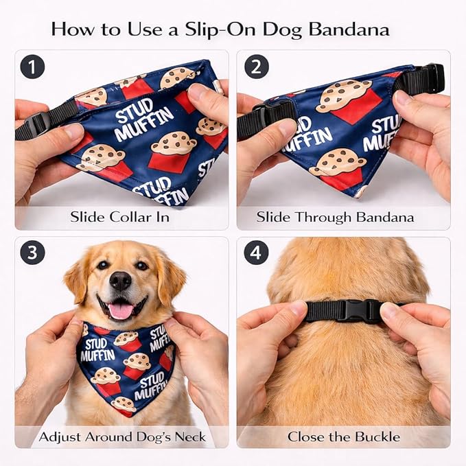 Luxury Satin Dog Bandana – Slip-On Collar Style, Premium Pet Scarf for Medium, Large & XL Dogs – Special Occasion Accessory (Collar Not Included) (Medium - Extra Large, Stud Muffin Luxe - Satin)