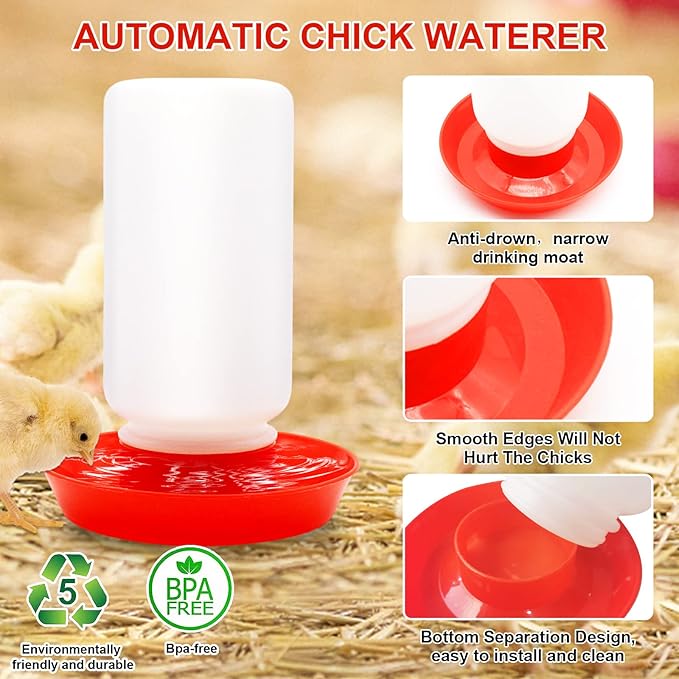 Chick Feeder and Waterer Kit with Chick Perch, 1l Chick Waterer, Flip Top Poultry Feeder, Chick Starter Kit for Chick Brooder, Baby Chicken Supplies for Baby Chick, Duck and Quail