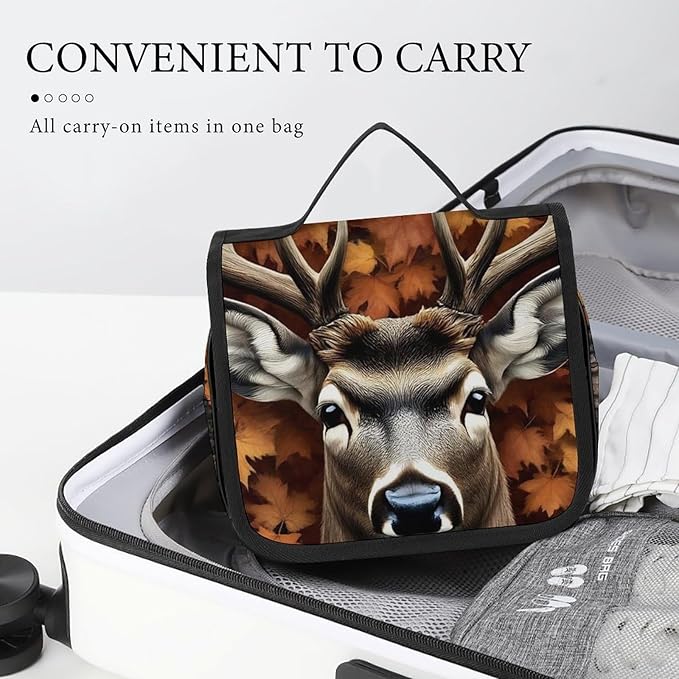 Toiletry Bag Travel Bag with Hanging Hook (Fall Maple Leaves Hunting Camo Tree Deer)