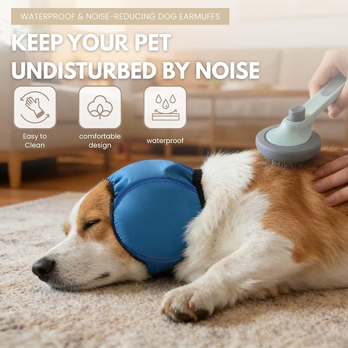 Waterproof Dog Ear Covers for Bathing,Hematoma,Drying,No Shake Ear Wraps for Dogs Ear Muffs Noise Protection Anxiety Relief,Adjustable Dog Calming Hoodie Shower Cap for Grooming(Blue,M)