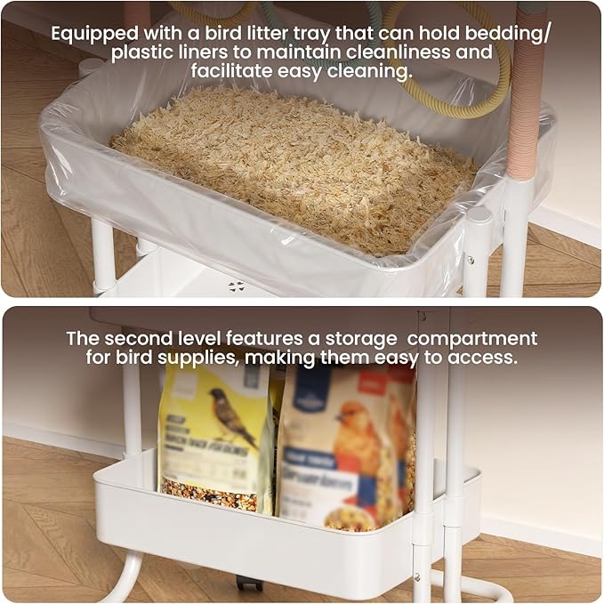Large Bird Playground, Parrot Perch Stand with Toys DIY Zone, Wheels, Toilet, Storage Space, Bird Stands for Inside Play Gym Stand for Parakeet Conure Cockatiel Lovebird Budgie African Greys