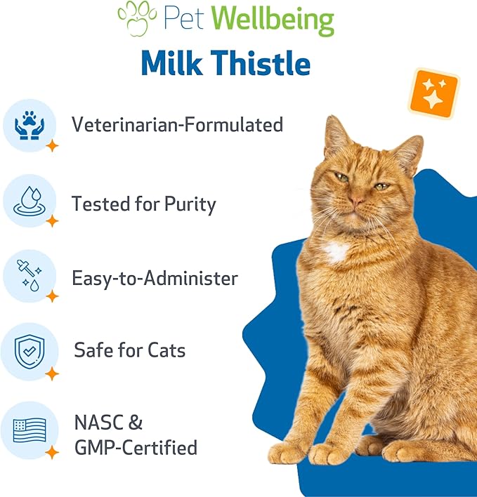 Pet Wellbeing Milk Thistle for Cats - Organic Herb, Milk Thistle Liver Detox Support, Antioxidants - NASC Certified & Vet-Formulated - 4 oz Liquid