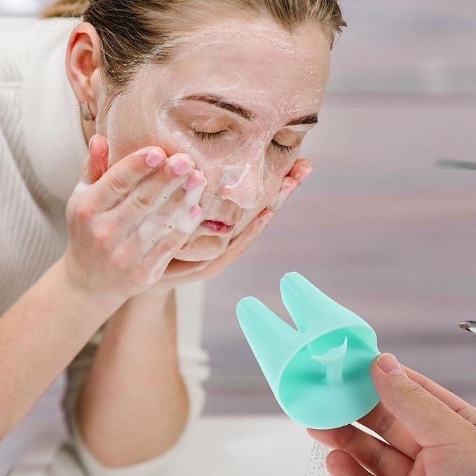 WOONEKY Silicone Face Scrubber Set 3pcs Soft Facial Cleansing Brush for Women Manual Exfoliating and Deep Cleaning with Cute Rabbit Ear Design for Daily Skin Care