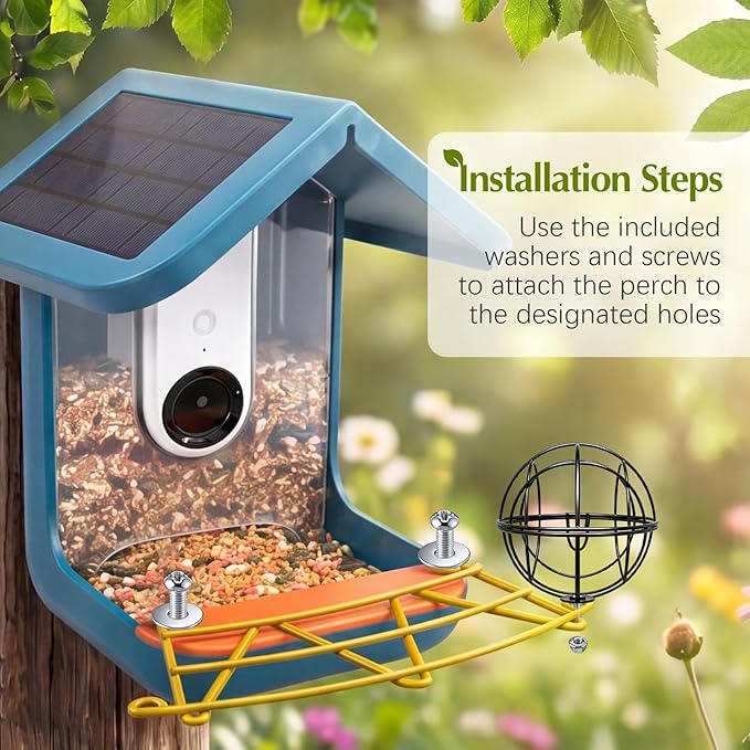 Metal Perch Extender & Suet Ball Holder Compatible with Bird Buddy PRO Solar Bird Feeder, Rust-Resistant Outdoor Birds Feeder Accessory, Wider Landing Space, Add On with Screws Included