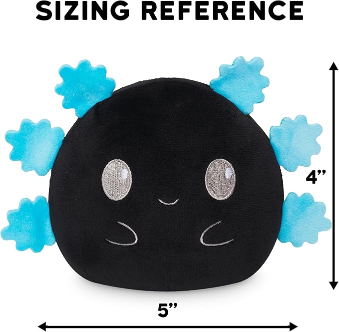 TeeTurtle Reversible Axolotl Plushie 4-Inch Black + Blue Two-Sided Flip Plush Toy with Embroidered Details - Cute Mini Collectible Plush for Kids, Teens, and Adults