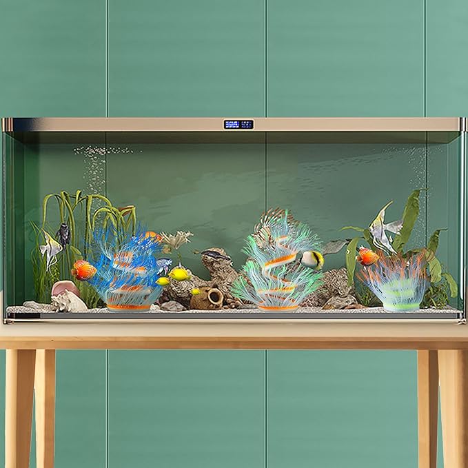 WishLotus Fish Tank Coral Ornaments, Artificial Soft Silicone Aquarium Coral Decorations Colorful Lifelike Glowing Fish Tank Decorations Accessories for Aquarium Landscaping (Green)