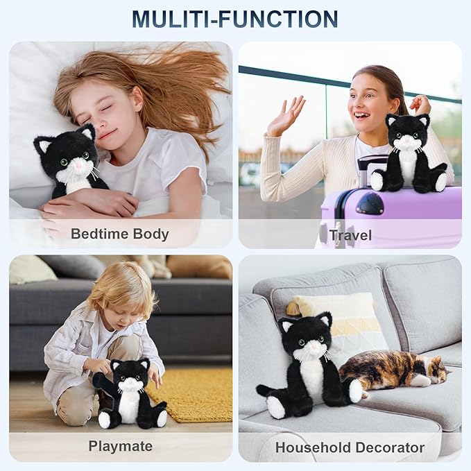 SuzziPals Heatable & Coolable Black and White Cat Stuffed Animal, Cat Heating Pad Microwavable for Soothing & Relaxation, Lavender Scented Tuxedo Cat Plush Toy for Stress Relief, Cat Toys for Kids