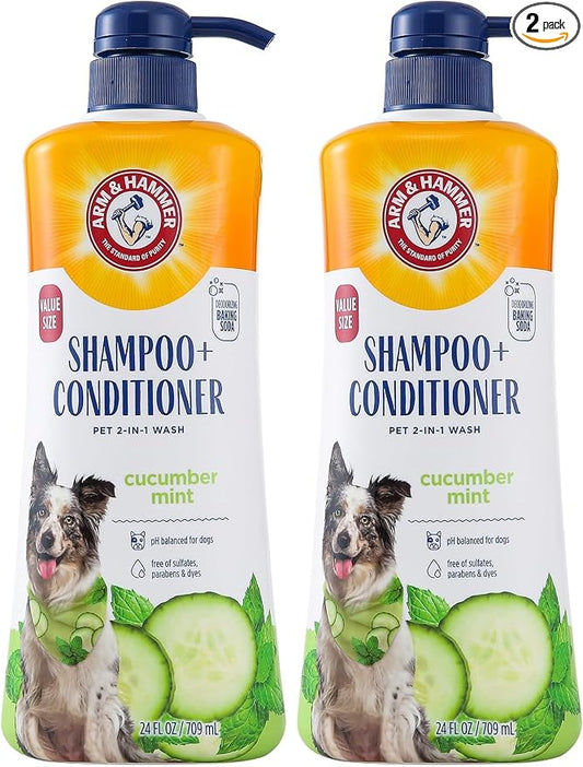 Arm & Hammer for Pets 2-in-1 Shampoo & Conditioner for Dogs, Value Size Bottle with Pump | Dog Shampoo & Conditioner in One | Cucumber Mint, 24 Ounce Bottle Dog Shampoo and Conditioner for All Dogs