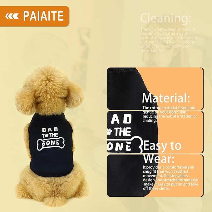 Discover Cozy Cotton Canine Wear: Soft, Lightweight, and Breathable Dog Shirt Vest with Eye-Catching Graphics(Bad to the Bone), Keeping Your Furry Friend Warm and Comfy! Black XL