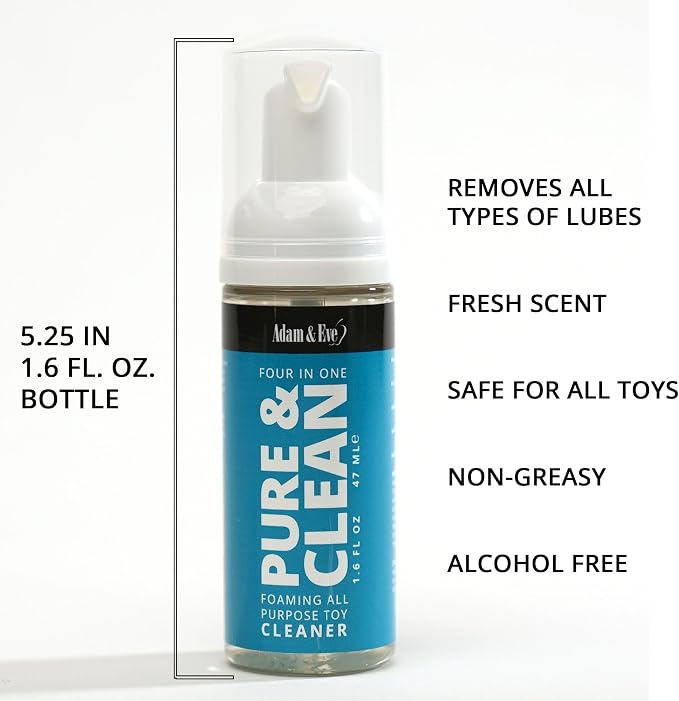 Adam & Eve Sex Toy Cleaner, 4 In 1 Pure And Clean Foaming Adult Toy Cleaner, Fast Acting Misting Spray For Adult Toys, Vibrators, Dildos, Tea Tree Oil Formula Perfect for Gifting, No Residue, 1.6 oz