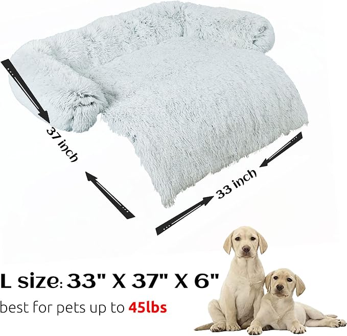 HACHIKITTY Calming Pet Sofa Bed Mat, Washable Fluffy Couch Cover for Dogs and Cats, Anti-Slip Bottom (37"x 33"x 6", Gray)