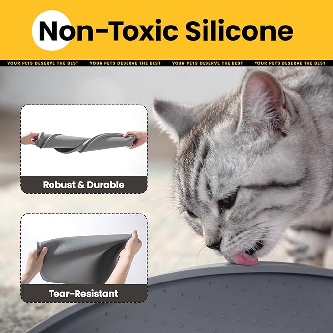 Conlun Dog Food Mat,1/2 Inch Raised Edges Cat Feeding Mat for Spill Containment,BPA-Free Silicone Pet Food Mats for Floor Waterproof,Rubber Dog Placemats for Food and Water Bowls(Grey,19"x12")