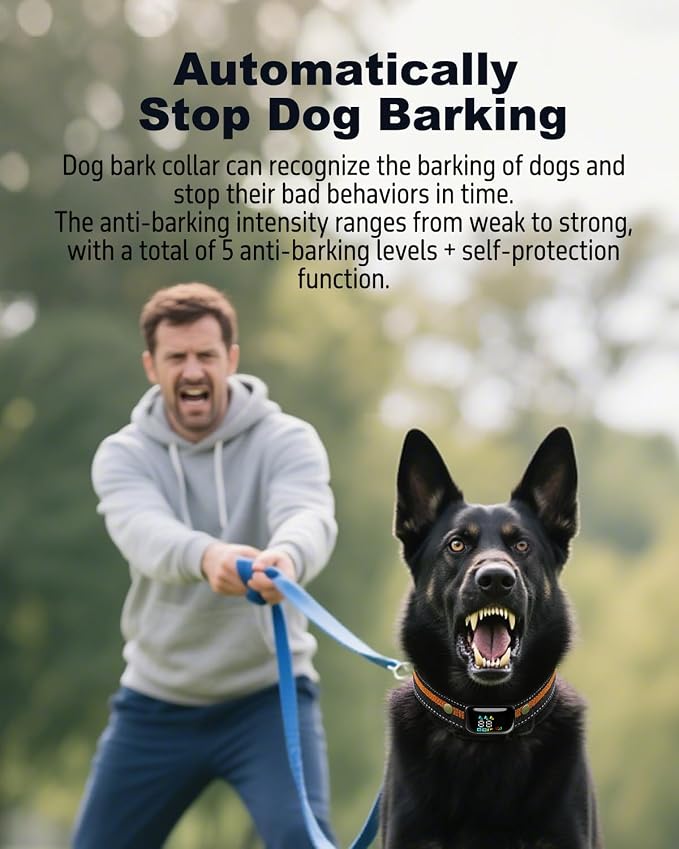 2-in-1 Dog Shock Collar with Remote & Bark Collar - Smart Anti Barking Dog Electric Training Collar with 5 Adjustable Sensitivity & 3300FT for All Breeds IPX7 Waterproof E-Collar for 2 Dogs