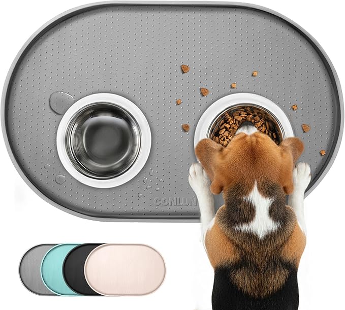 Conlun Dog Food Mat,Raised Edges Pet Food Mats for Spill Containment,BPA-Free Silicone Cat Dog Feeding Mat for Floor Waterproof,Rubber Pet Placemats for Food and Water Bowls 1/2 Inch