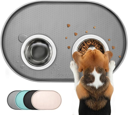 Conlun Dog Food Mat,Raised Edges Pet Food Mats for Spill Containment,BPA-Free Silicone Cat Dog Feeding Mat for Floor Waterproof,Rubber Pet Placemats for Food and Water Bowls 1/2 Inch