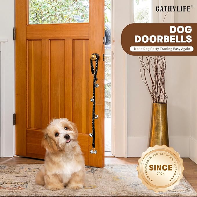 Dog Bells to Go Outside & Puppy Potty Training. Adjustable Dog Door Bell Ring to Go Potty. Handmade with Premium PU Leather. Twisted Style. (Black)