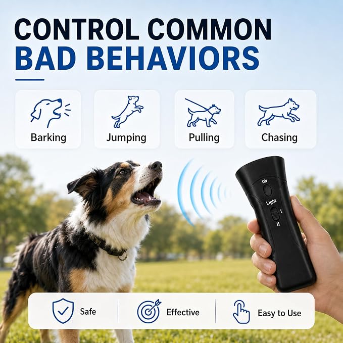 Trainer Ultrasonic for Dogs, Anti Barking Device, 2-in-1 Handheld Dog Repeller, Bark Control Tool for Indoor & Outdoor (1PC) | Suitable for all pets