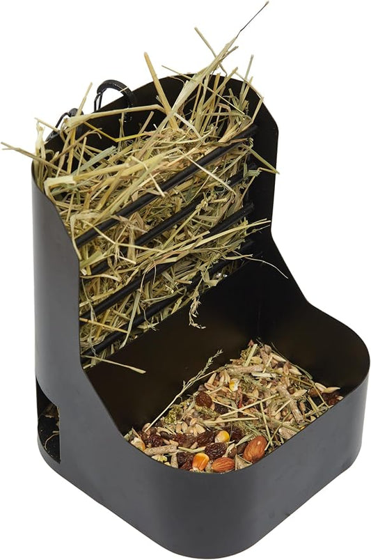 Hay and Food Feeder for Rabbit, Guinea Pig, Bunny, Chinchilla, Heavy Duty Metal Bin 5.5 x 5.5 x 7 inch (Pack of 1)