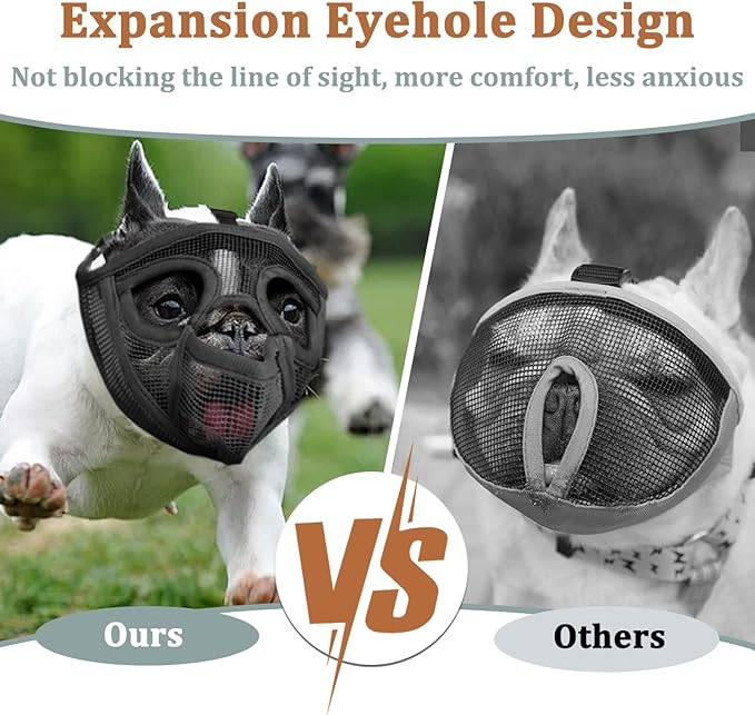 Mayerzon Short Snout Dog Muzzle for French Bulldog with Full Pant Design to Prevent Eating Biting, Soft Mesh Dog Muzzle for Shih Tzu Pug English Bulldog for Grooming Walking, Allow to Drink and Feed