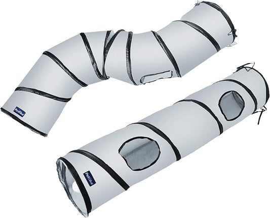 PetLike S Cat Tunnel Collapsible Pop-up Pet Tube Hideaway Play Toy with Ball (1 Way, Grey)