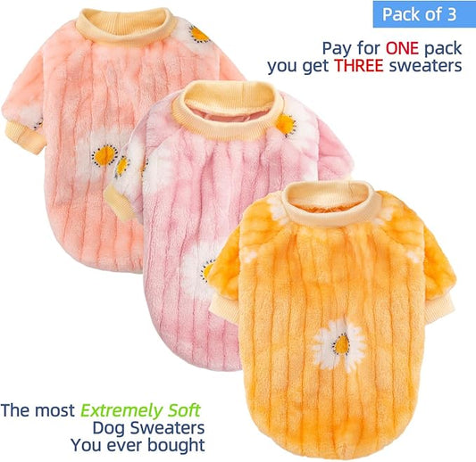 FabriCastle Small Dog Sweaters, 3-Pack Dog Clothes XS for Dogs Girl & Cats, Soft and Warm Pet Coats XXS - XXL, Winter Pet Jackets, Doggy Apparel Costumes, Puppy Outfits (Pink,Violet,Yellow, X-Small)
