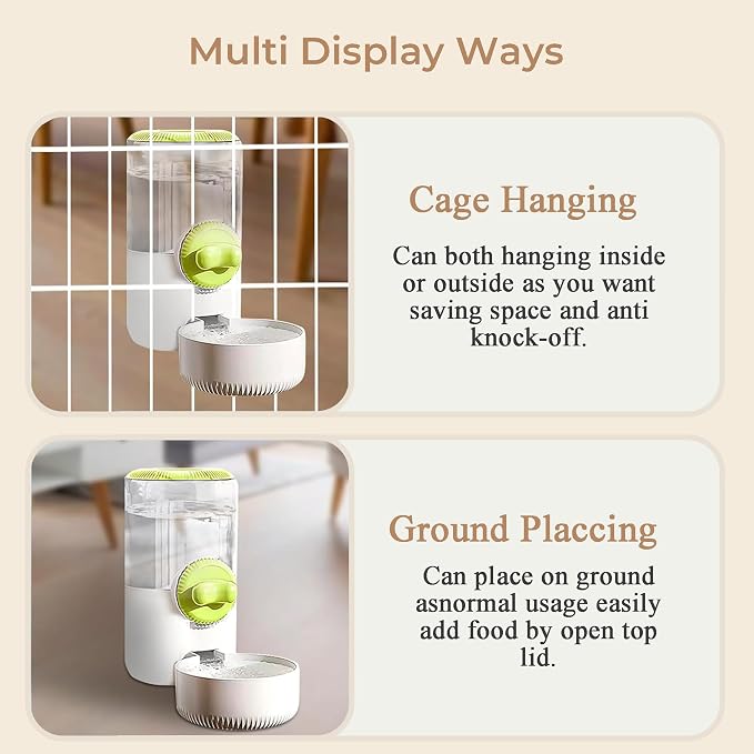 34oz Hanging Gravity Auto-Refill Water Bowl for Small Animal Cage | Visible Water Level, Keeps Floor Space Clear, Secure Cage-Mounted Placement, Detachable for Routine Cleaning