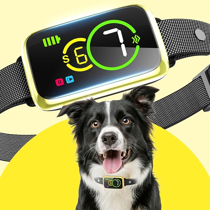 1S Stop Barking Smart Dog Bark Collar, Humane Anti Barking Device with Beep & Vibration, 7 Adjustable Sensitivity, Ultra-Light Bark Collar for Small Medium Large Dogs (Gold, 1 Pack)
