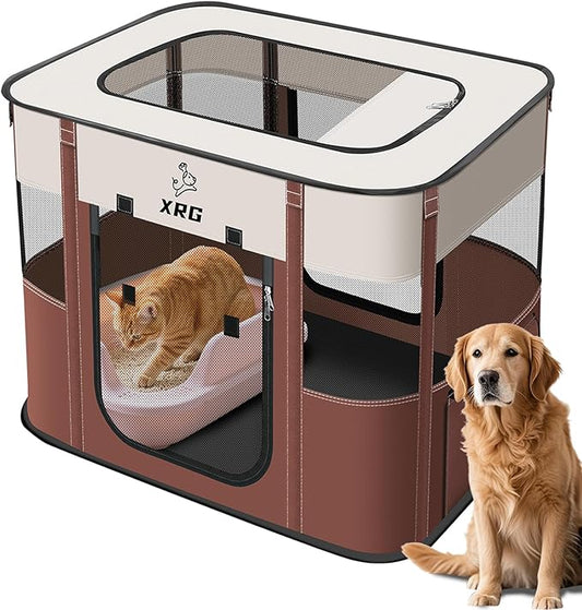 Portable Foldable Pet Playpen Collapsible Crates Kennel Playpen for Dog cat and Rabbit &Travel playpen Outdoor or Indoor (Medium（31.5" L x 23.6" W x 21.7" H）, Brown)