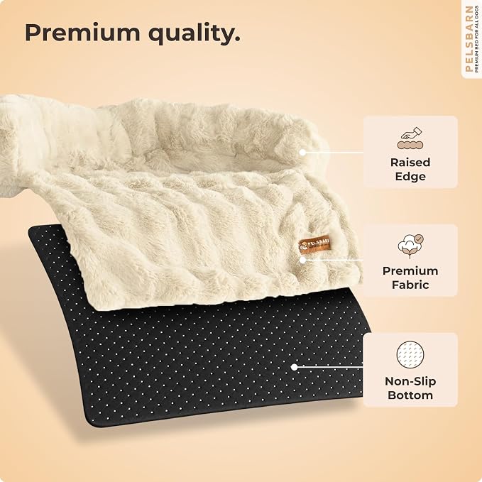 Pelsbarn Dog Bed for Couch, Luxurious Sofa Bed for Dogs with Non-Slip Oxford Bottom - Faux Rabbit Fur with Removable Cover, Large, Beige - 33x33 in