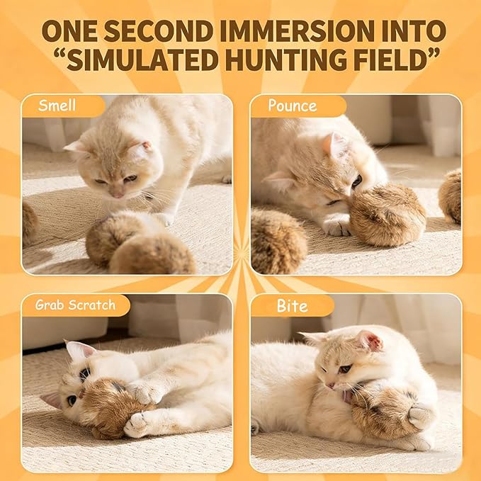 Rabbit Fur Pom-Pom Cat Toys, Soft and Fluffy Catnip-Filled Toy Balls, Perfect for Indoor Cats to Chase and Have Fun, Stimulating Their Hunting Instincts and Enhancing Bonding(3pcs)