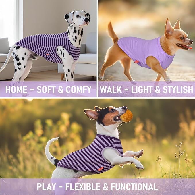 KYEESE 2Pack Dog Shirt, Soft Striped Dogs T Shirts, Lightweight Doggie Tank Top Cat Clothes, Sleeveless Dog Shirt for Small Dogs, Stretchy Pet Vest, Purple, Medium