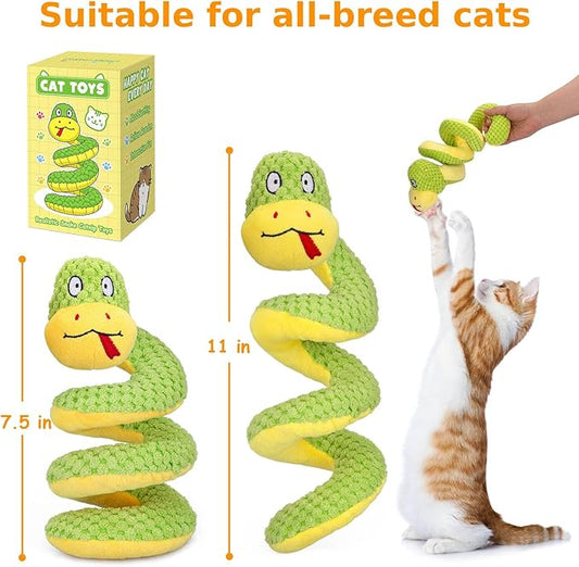 Retro Shaw 11" Realistic Snake Cat Toy – Interactive Kicker Toy for Indoor Cats with Silvervine & Catnip, Crinkle Sound, Spring-Loaded Design, Bite-Resistant Plush for Kitten Teething & Boredom Relief