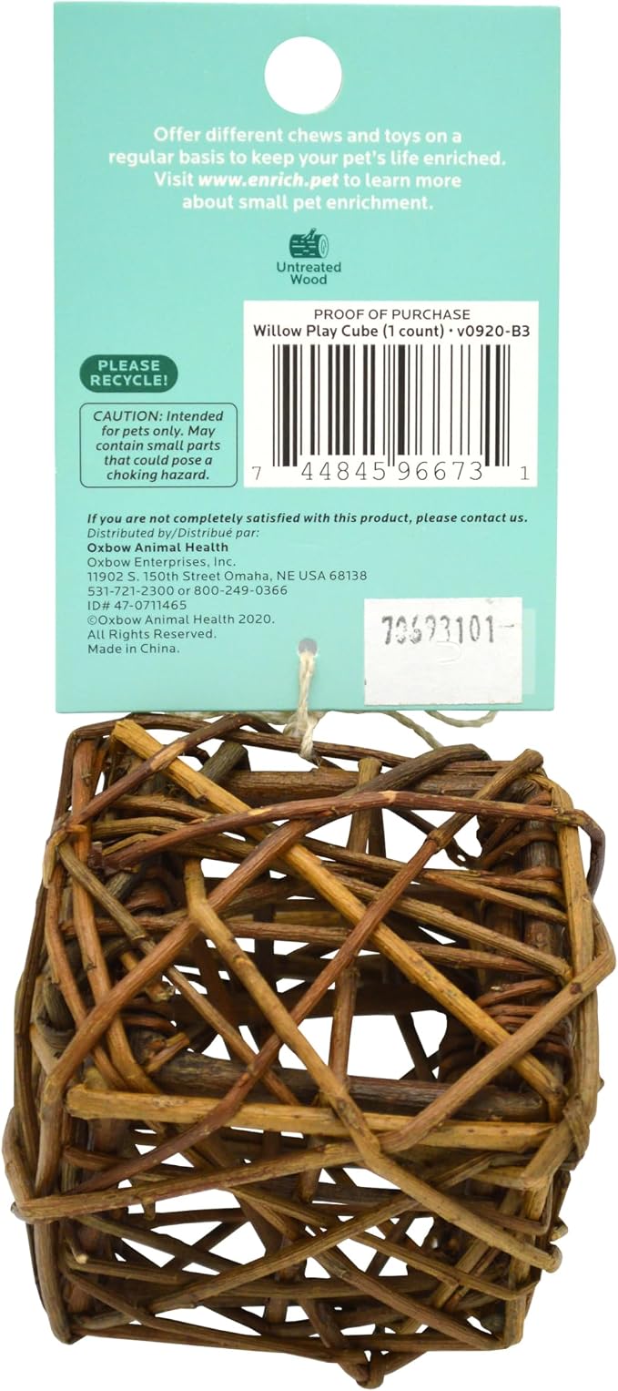 Oxbow Enriched Life Willow Play Cube, All Natural Enrichment for Rabbits, Guinea Pigs, Rats, and Hamsters, Supports Healthy Teeth and Play Instincts, Safe Chew Accessory for Cages and Play Areas