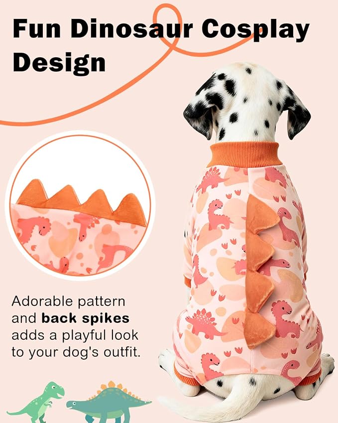 CuteBone Dinosaur Costume Dog Pajamas, Stretchy Spandex Crystal Velvet Sleepwear Coat for Small Dogs, Soft & Warm Pet Outfit Clothes for Cold Weather, Cozy Pullover Design COSP18XS