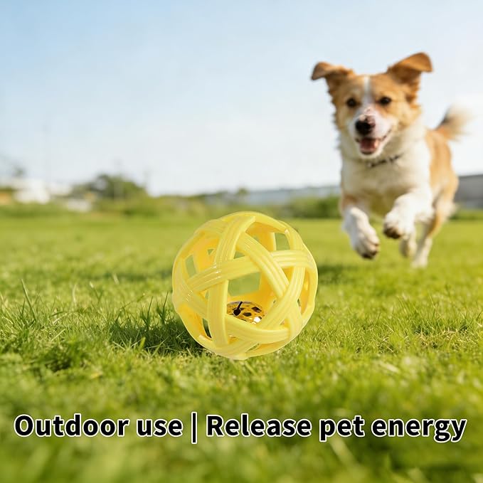 Dog Toy Ball with Bell, TPR Chew Resistant Interactive Fetch Toy for Small to Medium Dogs& Puppies, Lightweight Bouncy Cage-Style Puppy Ball for Boredom Relief & Teething